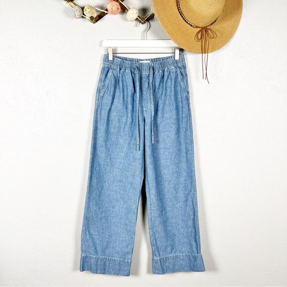 Alex Mill Riley Wide Leg Chambray Pull-On Pants 100% Cotton Small - Picture 2 of 8